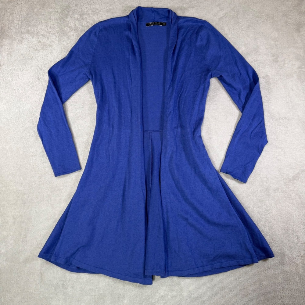Peruvian Connection Royal Blue Pima Cotton‎ Silk Open Front Cardigan Sweater XS